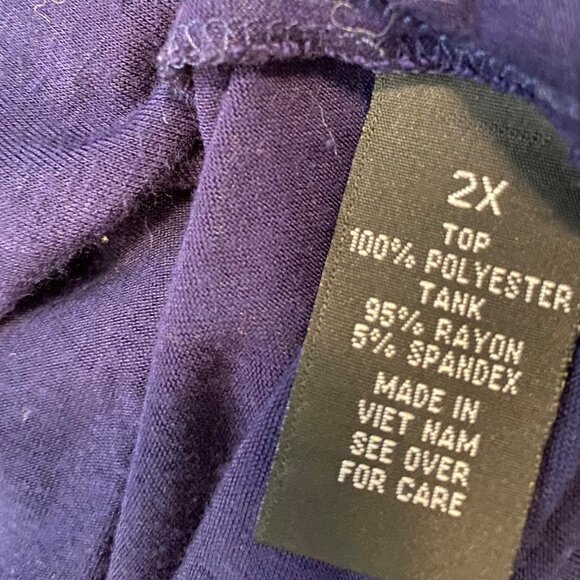 2- Womens 2X Navy Blue Layered Ruffle Chiffon Overlay Top & Lace Stripe Blouse - Picture 6 of 12